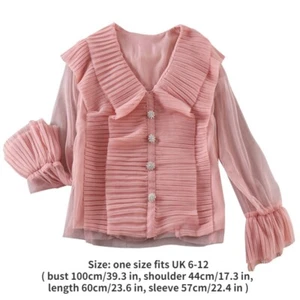 Women Ruffle Mesh T Shirt Blouse Tops V Neck Long Sleeve ​Flare sleeve Sweet - Picture 1 of 16