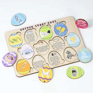 Easter Story Eggs - 12 Wooden 2D Egg Set with Meaningful Symbols - Interactive a - Picture 1 of 12