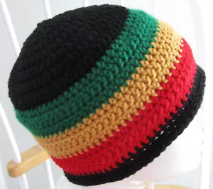 Reggae Rasta Jamaican Black Crochet Skull Cap Beanie Adult SIZES ADDED Handmade - Picture 1 of 2