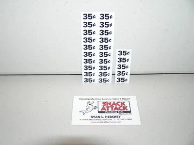 (25) SNACK VENDING MACHINE 35 / 30 CENTS PRICE LABELS / Free Ship! - Image 1 of 2