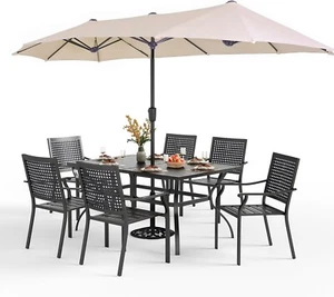8 Piece Patio Dining Set Outdoor Table and Chairs with Umbrella Furniture sets - Picture 1 of 8