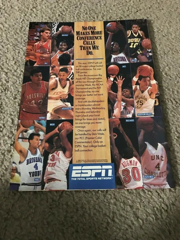 Vintage 1988 ESPN COLLEGE BASKETBALL Poster Print Ad PERVIS ELLISON BILLY OWENS Cover