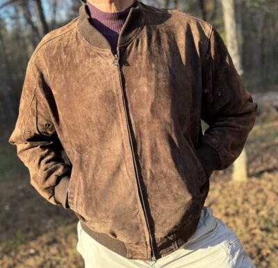 ANDHURST — Bombardero de cuero gamuza piel de cerdo marrón de colección — Para hombres L — Hecho en Corea — En muy buena condición Foto 1 de 4