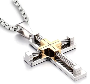 Cross Necklace for Men 316L Stainless Steel Jesus Christ Pendant Jewelry Rolo Ch - Picture 1 of 9