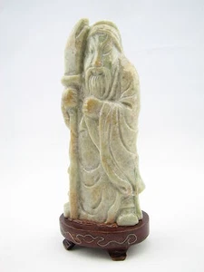 Antike echte natürliche bunte Jade-Schnitzerei God of War Guan Yu Statue #G136 - Bild 1 von 12