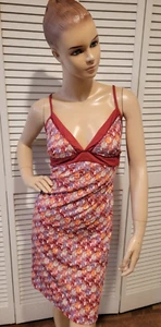 Modcloth Breakfast For Dinner Orange Burgundy Cat Print Chemise Night Gown Sz L - Picture 1 of 7