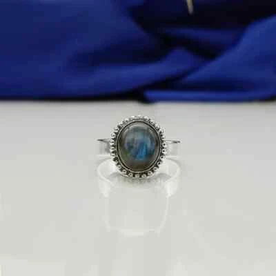 Buona Look Pietra Labradorite 925 Argento Sterling Mano Anello Tutti Misura K-12 - Immagine 1 di 4