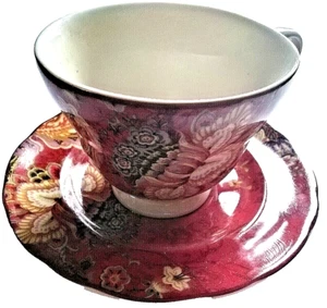 222 Fifth Gabrielle rot Blumen Porzellan Tasse und Untertasse Vintage - Bild 1 von 10