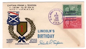 Lincoln's Birthday - Teixeira WWII Patriotic Cachet APO 1 - Picture 1 of 2