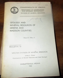 GEOLOGY PALEONTOLOGY MINERALS VIRGINIA GREENE & MADISON COUNTIES W/ BEDROCK MAP - Picture 1 of 1