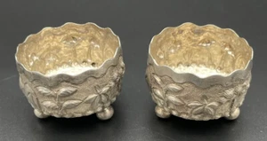 Pair Of Indian / India Sterling Silver / 900 Silver Footed Open Salt Cellars - Picture 1 of 12