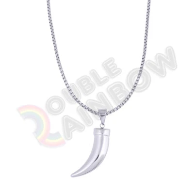 Wolf Tooth Horn Stainless Steel Pendant Necklace High Polished 3mm Chain*P129 - Image 1 of 4