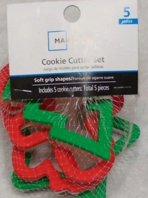 5 Piece Cookie Cutter Red Green Set Soft Grip  Shapes Holiday Snowman Star  - Image 1 of 2