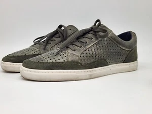 Mens Punched Perforated Green Leather Lace Up Low Sneakers Shoes Size 9 - Picture 1 of 12