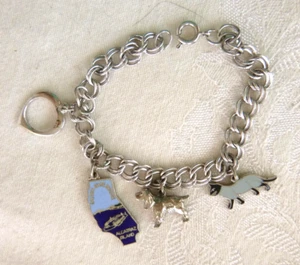 Vintage 925 Sterling Silver 7" Charm Bracelet Dog Cat California Charms 18.8gr - Picture 1 of 4