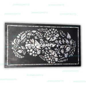 Black Dinning Sofa center table Top Mosaic Inlay Fine Work Garden Decor 4'x3' - Picture 1 of 2