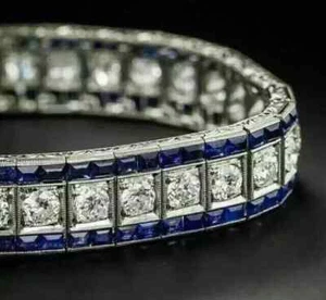 7Ct Round Cut Lab Created Diamond Men's Tennis Bracelet 14K White Gold Plated 8" - Picture 1 of 5