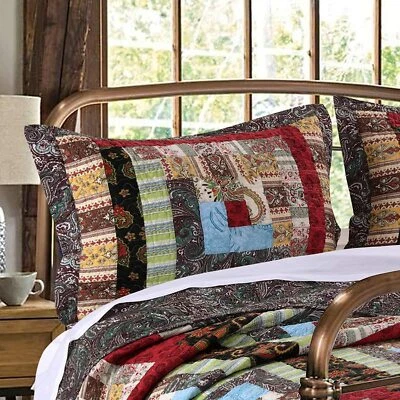 NEW! ~ COZY LOG CABIN LODGE COUNTRY BLUE RED BROWN SOUTHWEST COZY BOHO QUILT SET - Image 1 of 4