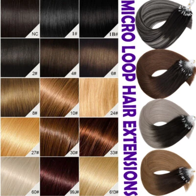 THICK 200S Micro Loop Ring 100% Real Remy Human Hair Extensions Beads 0.5g Ombre - Image 1 of 4