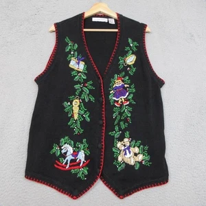 Victoria Jones Pullover Weste Damen groß schwarz Weihnachten bestickt Perlen Spielzeug - Bild 1 von 16