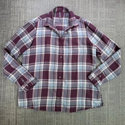 Kuhl Adelaide Top Womens Large Plaid Shirt Purple Wine Button Up Fall Fit Cabin Foto 1 de 4