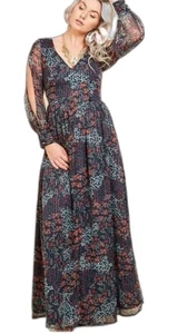 NWOT ModCloth loop twirl & arch dress peasant maxi chiffon blue floral 2X PLUS - Picture 1 of 15
