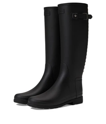 Hunter 女式精制高铆钉背带雨靴黑色 11 M 码 — 第 1/4 张图片