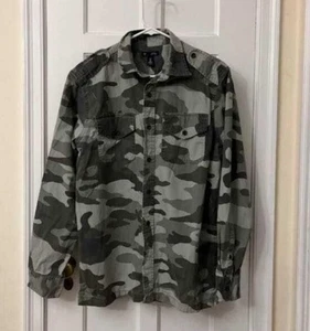 Gap Mens Camo Camouflage Long Sleeve Large Button Utility Shirt Green Medium - Picture 1 of 4