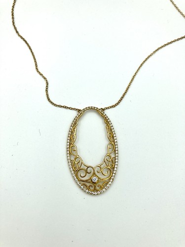 VETEMENTS Bellissima Collana Ovale Filigrana Tono Oro Ciondolo Galleggiante Strass