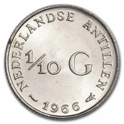 1954-1970 Netherlands Antilles Silver 1/10 Gulden AU/BU - Image 1 of 2
