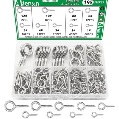 AIENXN Silver Eye Screws Assortment Kit- 0.72", 0.77", 0.90", 1", 1#-12#,