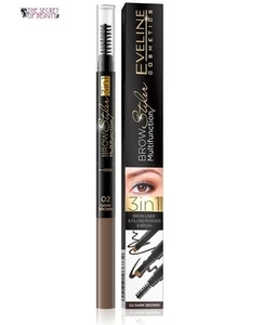 Eveline Cosmetics Brow Multifunction Styler 3in1 Brown Liner 02 Dark Brown - Picture 1 of 10