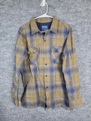 Camisa de tabla Pendleton para hombre mediana amarilla azul a cuadros lana franela ajustada 1956 Foto 1 de 4