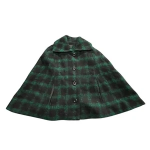 Talbots Cape Womens S M Green Black Wool Mohair Plaid Capelet Poncho Arm Slits - Picture 1 of 11