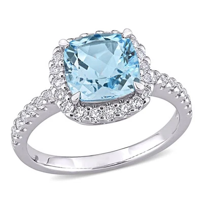 AMOUR 3 1/2 CT TGW Sky-blue Topaz and White Topaz Halo Ring In 10K White Gold - Image 1 of 4