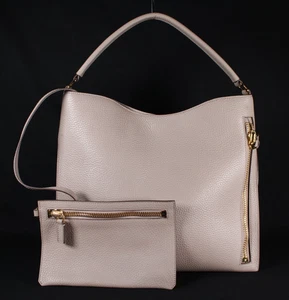 TOM FORD $2,650 Silk Taupe Grain Leather Medium ALIX Zipper Hobo Bag - Picture 1 of 21