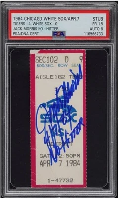 1984 Jack Morris Signed Tigers No-Hitter Ticket PSA 1.5 DNA 8 Certified Auto HOF - Image 1 of 3