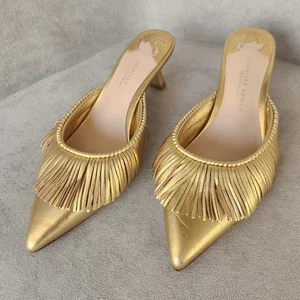 Antonio Melani Jennifer Sumko mules 6 golden leather Mimi fringe pointy new $130 - Picture 1 of 16