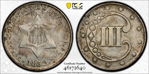 1852 P PCGS AU55 | Three Cent Silver Trime - 3c US Coin #40873A Cover