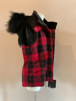 Chaleco chaleco con capucha PHILIPP PLEIN Paris rojo lana tartán piel a cuadros piel de oveja mediano Foto 1 de 4