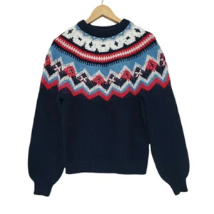 Suéter J Crew Mujer Pequeño Fair Isle Zigzag Corderos Lana Alpaca Azul Marino - Imagen 1 de 8