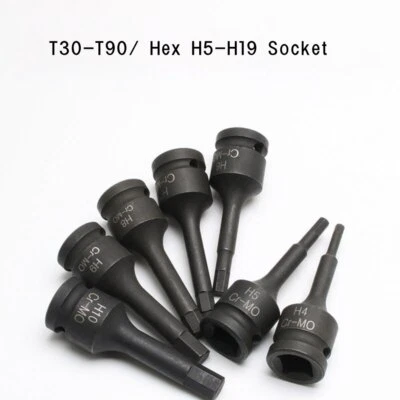 T30-T90/ Hex H5-H19 Socket  1/2" Drive Long Impact Adaptor Sockets Torx - Image 1 of 4