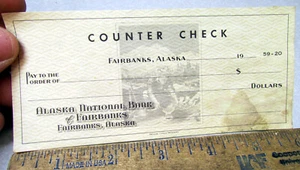 vintage 1940s Alaska National bank of Fairbanks Alaska blank counter check - Picture 1 of 2