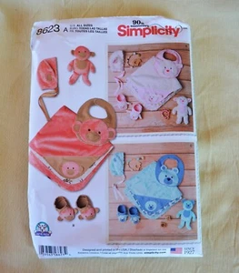 Simplicity Pattern 8623 Baby Accessories Monkey Lamb Bear Hats Booties Cut Uncut - Picture 1 of 11