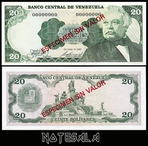 VENEZUELA 20 BOLIVARES 1981 Pick-63as SPECIMEN MUESTRA S/N 00000000 NEW-UNC - Bild 1 von 1