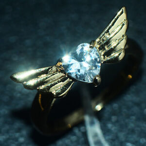 Lovely 18K Yellow Gold Filled Crystal Wing Rings Jewelry for Womens Girls Size 8