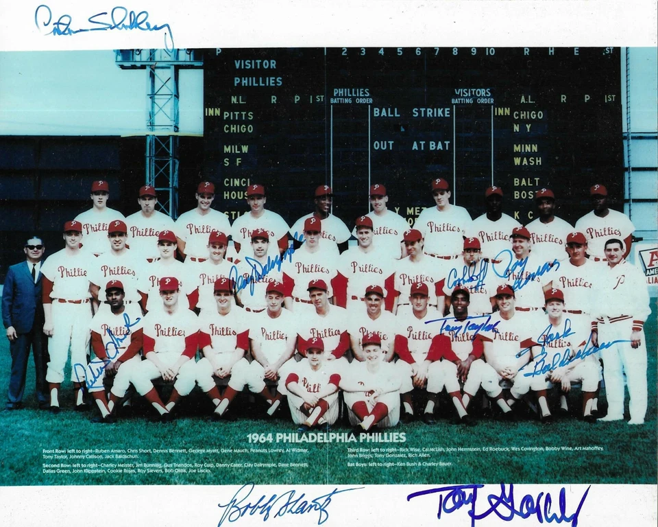 1964 TEAM SIGNED BY 9 Autographed 8x10 Photo Philadelphia Phillies Baseball COA - Image 1 of 1