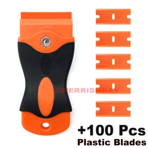Razor Scraper W/ 100 Plastic Blades Window Tint Vinyl Car Stickers Removal Tool - Picture 1 of 11