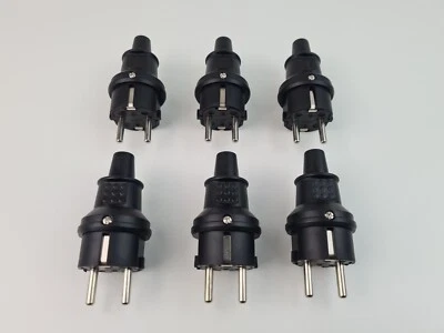 HEITECH 6 x Schuko Stecker Gummi schwarz IP44 Schutzkontakt Gummi Stecker schwarz IP44