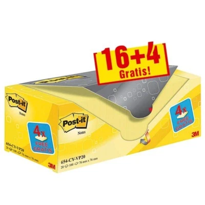 20x Post-it Haftnotizen 654 notes 3M gelb Notizzettel Klebezettel 76x76mm 100 Bl - Bild 1 von 3